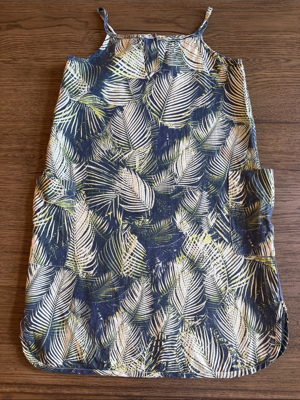 Anthem of the Ants Navy, Cream & Lime Tropical Print Linen Dress